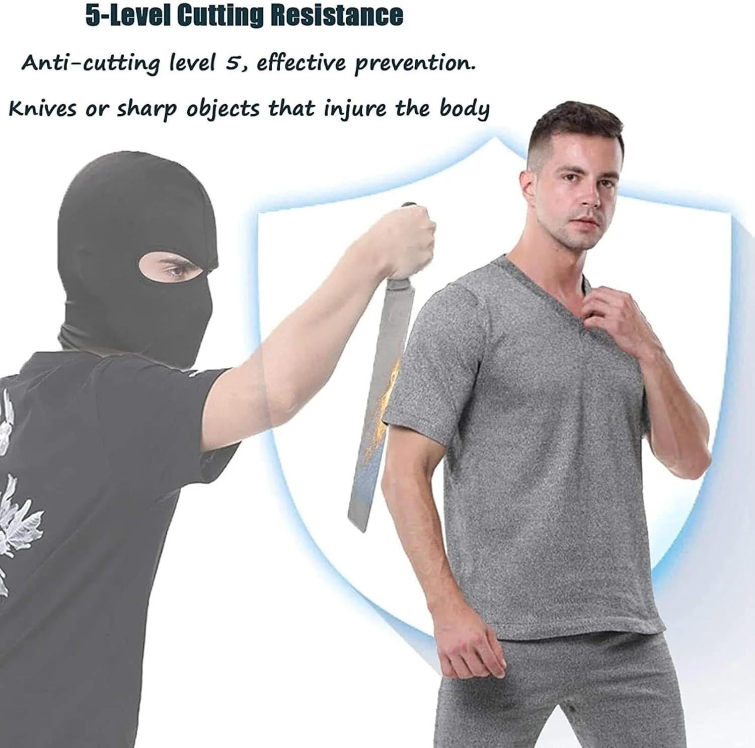 تی شرت ضد برش، جلیقه محافظ سوراخ پنهان، سطح ایمنی چاقو 5، ضد برش، لباس محافظ نامرئی بافتنی، برای محافظت از سینه و پشت
