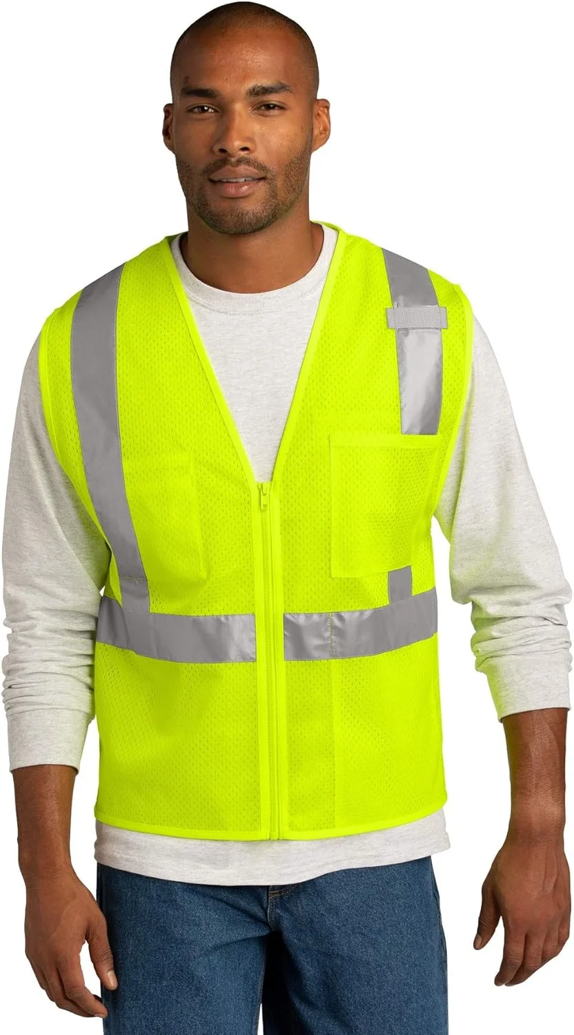 جلیقه زیپی توری CornerStone ANSI 107 کلاس 2، زرد ایمنی، سایز بزرگ-خیلی بزرگ