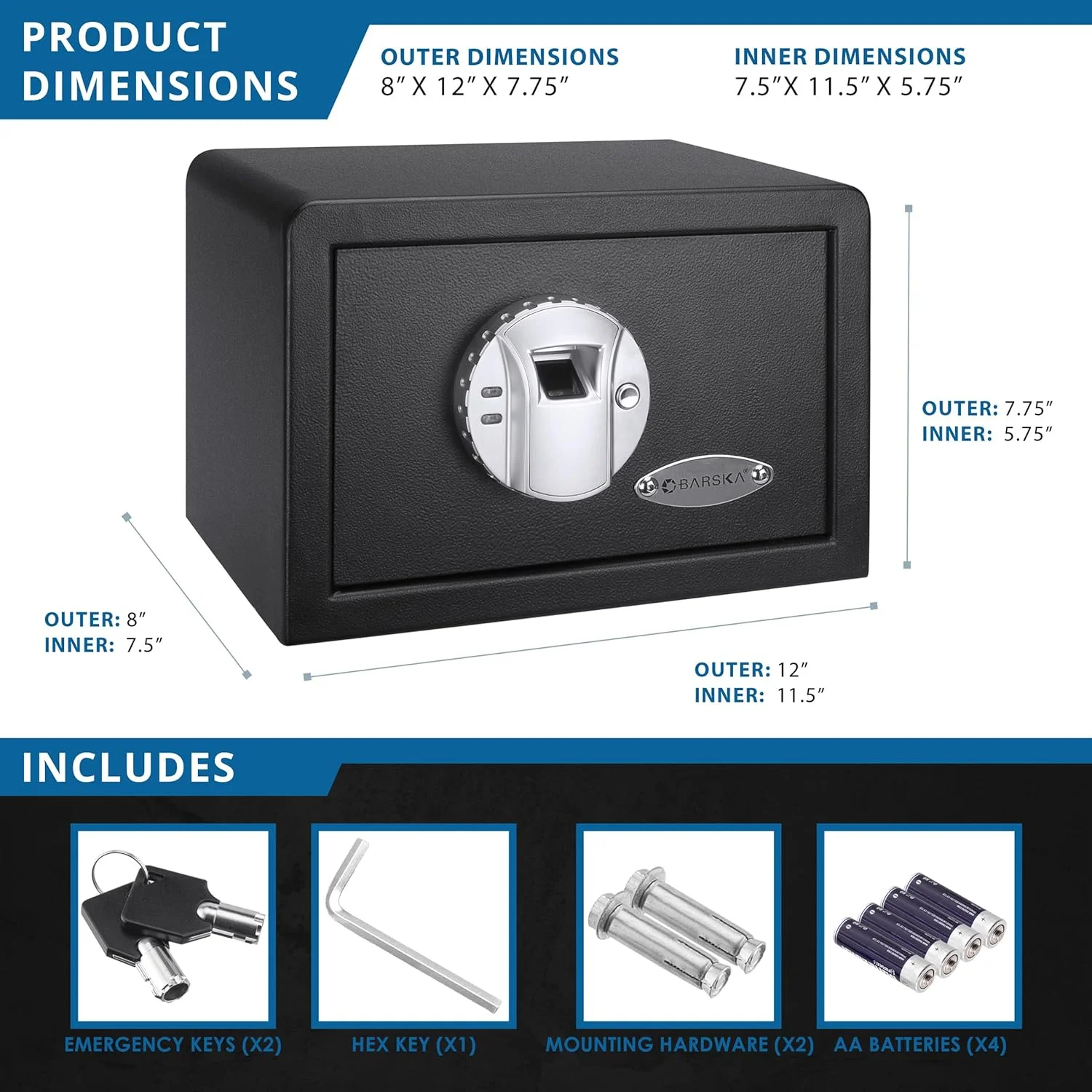 صندوق امانات کوچک اثر انگشتی بیومتریک Barska AX11620، حجم 0.29 فوت مکعب، مشکی، 30.5x20.3x19.7 سانتی متر
