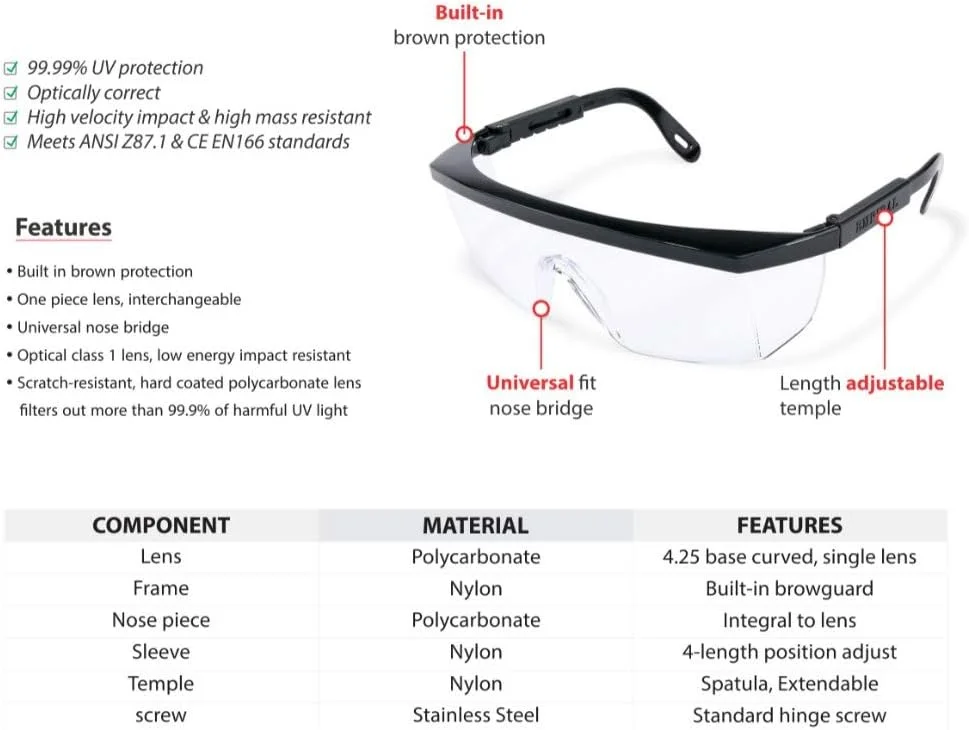 عینک ایمنی ضد خش، ضد اشعه ماوراء بنفش و شفاف، 3 عدد عینک محافظ تجهیزات شخصی محافظت از چشم محافظت جانبی زمان طولانی تر شیشه های معبد قابل تنظیم