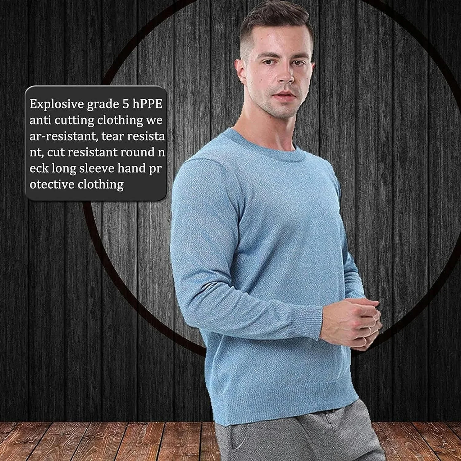 لباس محافظ ضد برش، یقه گرد آستین بلند، تجهیزات ضد برش سطح 5، برای بدن، تی شرت تاکتیکی کشسان