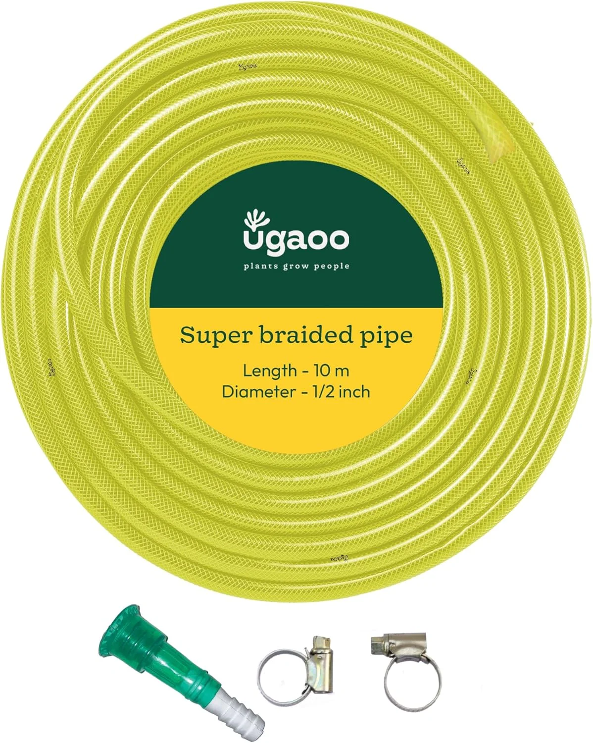 شلنگ آب بافته شده سبز UGAOO، لوله PVC با آداپتور شیر آب و 2 بست برای باغبانی خانگی، نظافت، استفاده در فضای باز و داخلی (قطر: 0.5 اینچ، طول: 10 متر) شلنگ آب بافته شده سبز UGAOO، لوله PVC با آداپتور شیر آب و 2 بست برای باغبانی خانگی، نظافت، استفاده در فضای باز و داخلی (قطر: 0.5 اینچ، طول: 10 متر)