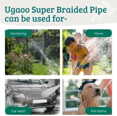 شلنگ آب بافته شده سبز UGAOO، لوله PVC با آداپتور شیر آب و 2 بست برای باغبانی خانگی، نظافت، استفاده در فضای باز و داخلی (قطر: 0.5 اینچ، طول: 10 متر) شلنگ آب بافته شده سبز UGAOO، لوله PVC با آداپتور شیر آب و 2 بست برای باغبانی خانگی، نظافت، استفاده در فضای باز و داخلی (قطر: 0.5 اینچ، طول: 10 متر)