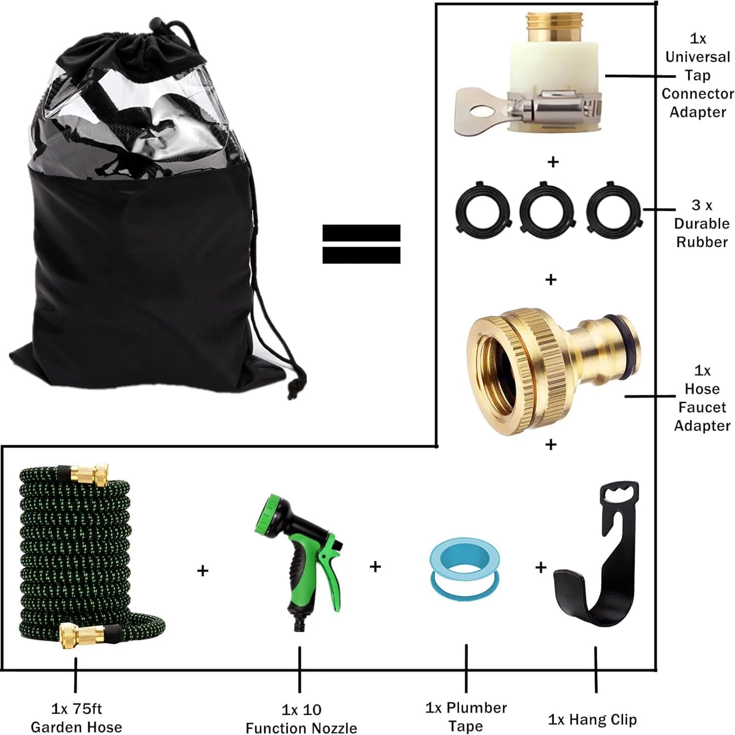 شیلنگ آب 23 متری ومارت با تفنگی آبپاش 10 حالته، شیلنگ باغبانی انعطاف پذیر و قابل افزایش طول، ضد نشت به همراه اتصالات و تفنگی آبپاش، مناسب برای باغبانی، شستشوی خودرو و حیوانات خانگی (سبز)
