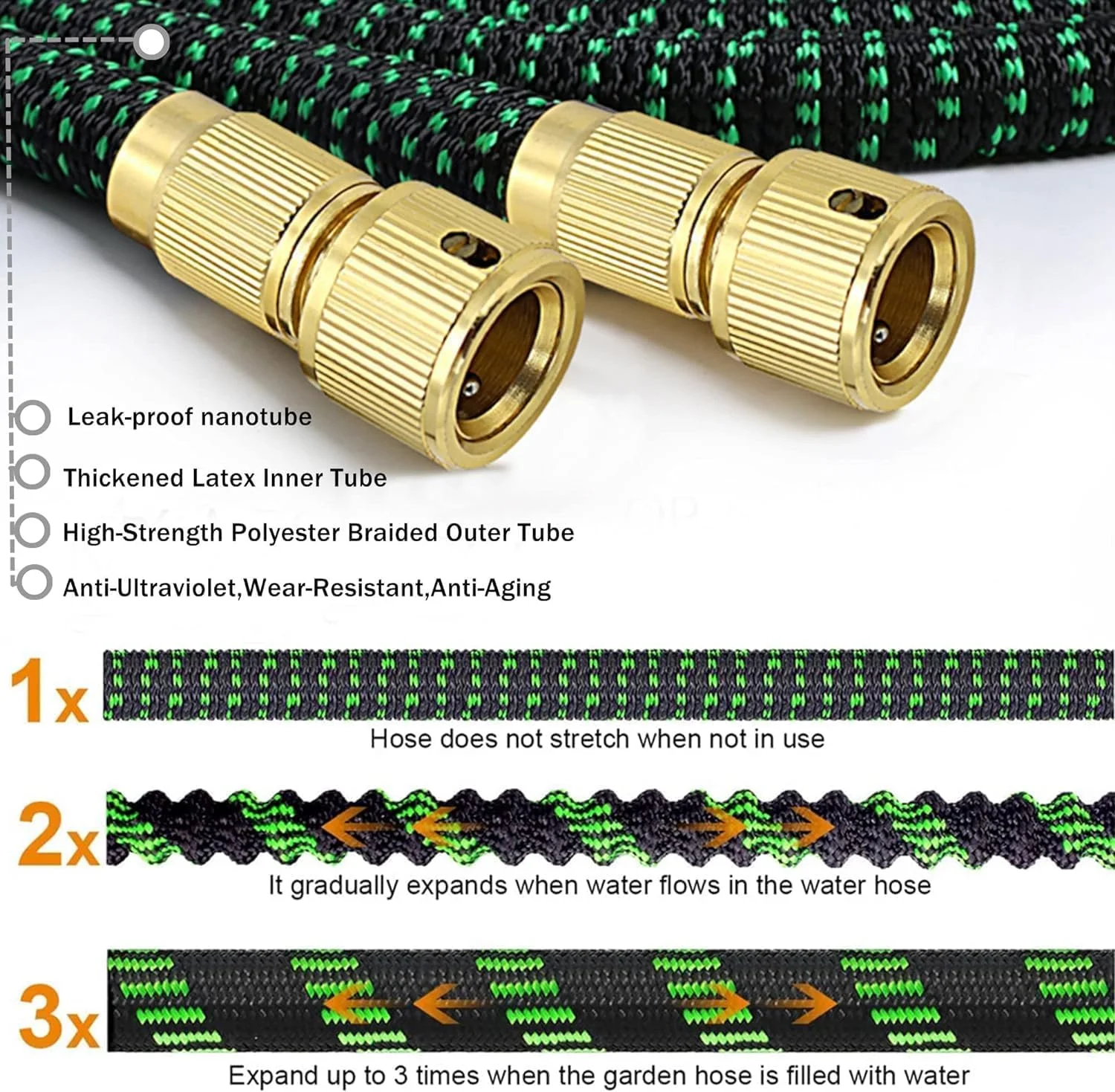 شیلنگ آب 23 متری ومارت با تفنگی آبپاش 10 حالته، شیلنگ باغبانی انعطاف پذیر و قابل افزایش طول، ضد نشت به همراه اتصالات و تفنگی آبپاش، مناسب برای باغبانی، شستشوی خودرو و حیوانات خانگی (سبز)