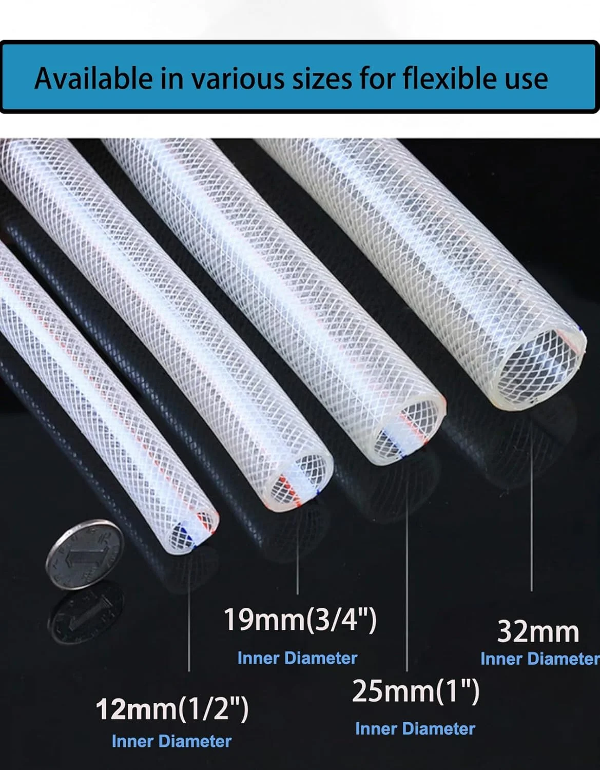 شلنگ تقویت شده با الیاف PVC سانرایز - لوله آب انعطاف پذیر سنگین 45 متری - مقاوم در برابر حرارت برای آب و هوای گرم - برای باغ، کارواش، استفاده در ساخت و ساز (قطر داخلی 1/2 اینچ (12 میلی متر))