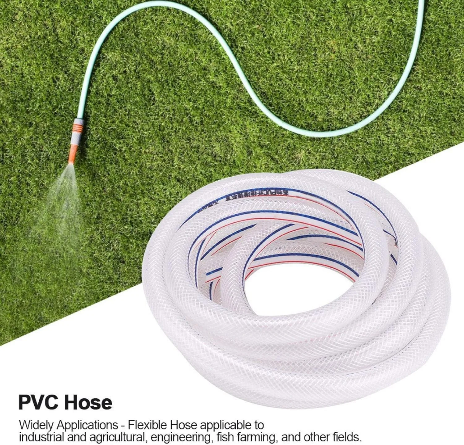 شلنگ PVC، شلنگ بافته شده شفاف PVC / لوله آب تقویت شده PVC، برای آبیاری باغ های صنعتی و کشاورزی (8 متر) شلنگ PVC، شلنگ بافته شده شفاف PVC / لوله آب تقویت شده PVC، برای آبیاری باغ های صنعتی و کشاورزی (8 متر)