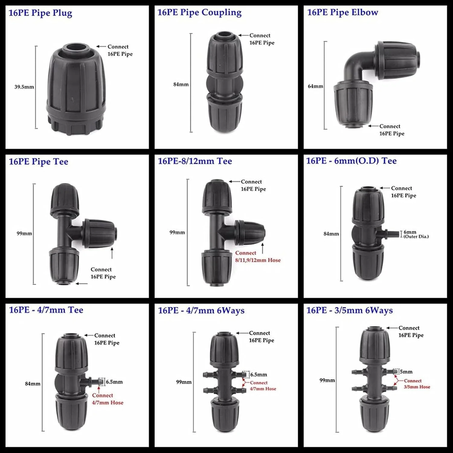 اتصالات آب شاندونگmt، 2 عدد اتصال جدید لوله LDPE 16 میلی متری، مهره قفلی، اتصال آب باغبانی، آبیاری باغبانی، اتصالات شلنگ لوله آبیاری کشاورزی، آداپتور شلنگ آب (رنگ: درپوش انتهایی 16pe)