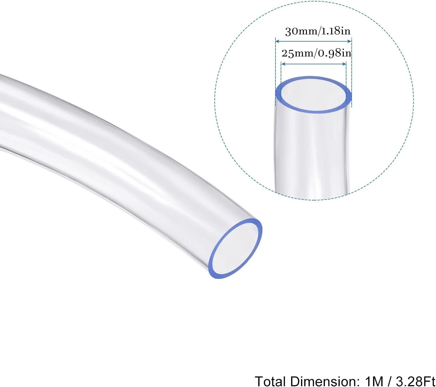 لوله وینیل شفاف کوارکزمن 25 میلی متر در 30 میلی متر به طول 3 فوت، شلنگ لوله پلاستیکی انعطاف پذیر برای مهندسی صنعتی کشاورزی، [PVC]