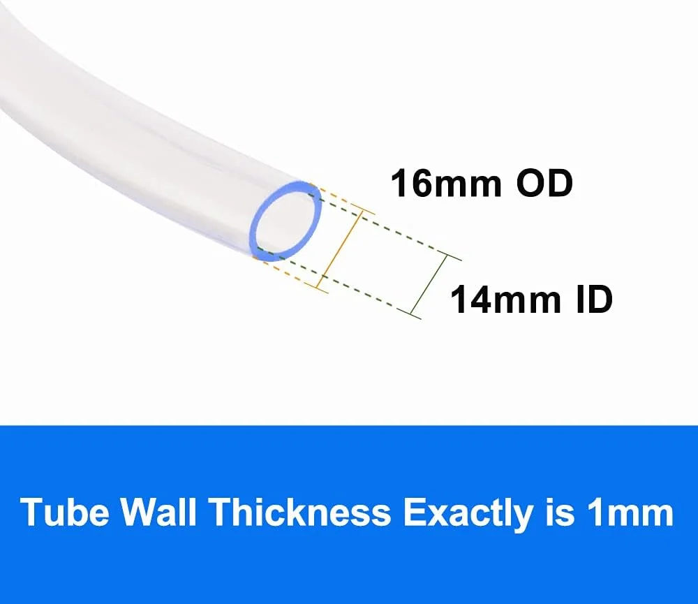 لوله وینیل PVC QuQuyi، لوله پلاستیکی شفاف سبک وزن، لوله PVC با قطر داخلی 14 میلی متر در قطر خارجی 16 میلی متر، شلنگ پلاستیکی انعطاف پذیر مقاوم در برابر روغن، شلنگ وینیل چند منظوره، بدون BPA، 5 متر