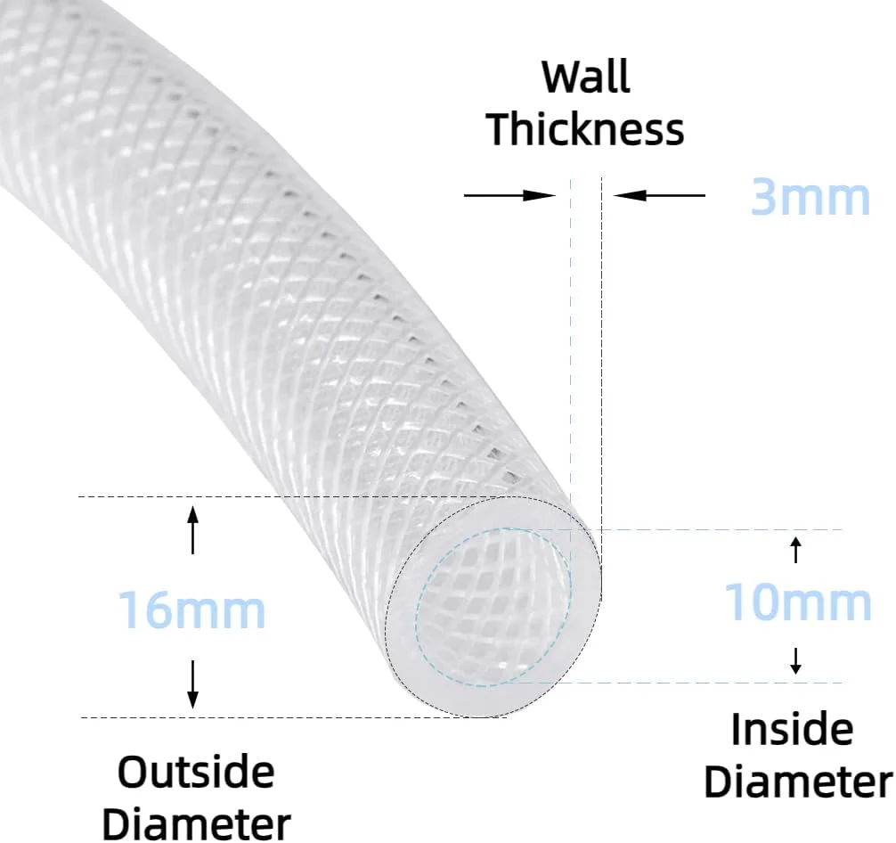 شلنگ PVC بافته شده شفاف Meksular، 10 میلی متر در 16 میلی متر (3/8 اینچ)، 3 متر، لوله تقویت شده سنگین برای مصارف فشار بالا، انعطاف پذیر برای لوله آب، گاز، روغن، درجه غذایی