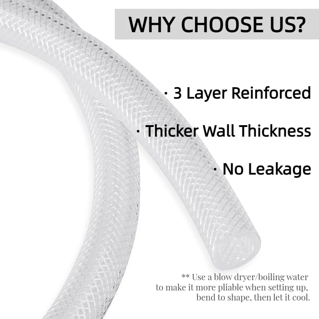 شلنگ PVC بافته شده شفاف Meksular، 10 میلی متر در 16 میلی متر (3/8 اینچ)، 3 متر، لوله تقویت شده سنگین برای مصارف فشار بالا، انعطاف پذیر برای لوله آب، گاز، روغن، درجه غذایی