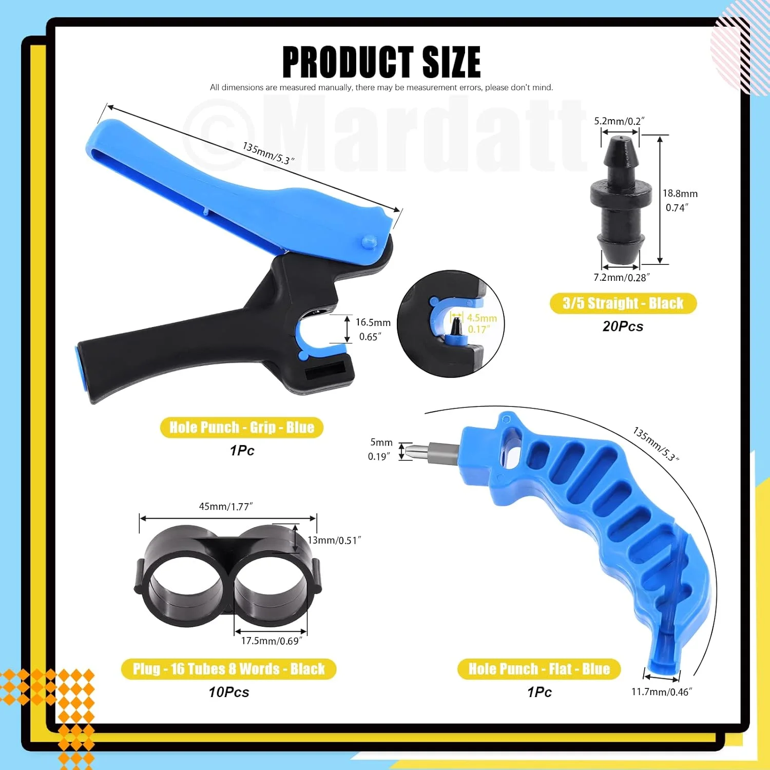 ماردات 32 عددی پانچ سوراخ لوله آبیاری قطره ای و ابزار درج اتصالات با درپوش های انتهایی اتصالات بستن لوله قطره ای 1/2 اینچ 3/8 اینچ برای لوله های 5/8 اینچ 25/32 اینچ 1 اینچ آبیاری کشاورزی گلخانه ای باغ