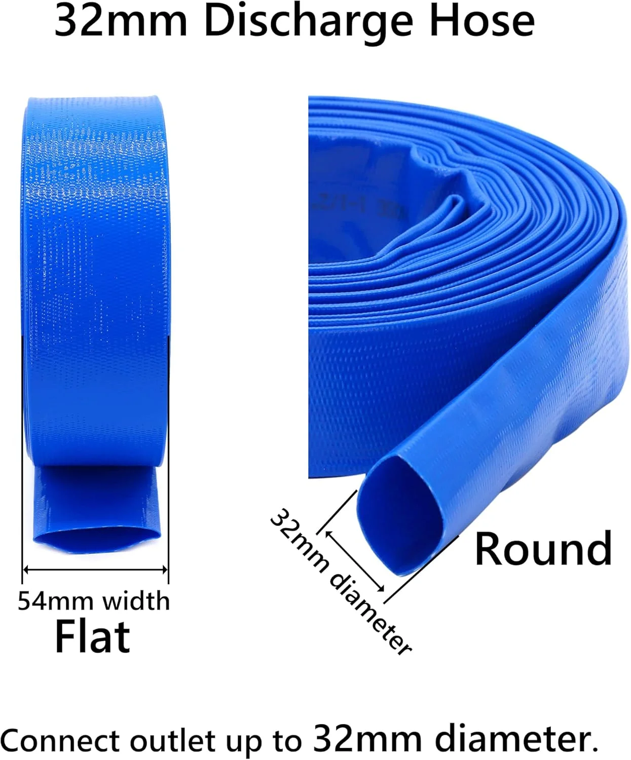 شیلنگ تخلیه آب تاشو Meksular به طول 10 متر و قطر 32 میلی متر (1 1/4 اینچ)، مناسب برای پمپ های آب غوطه ور، تخلیه حوضچه، آبیاری