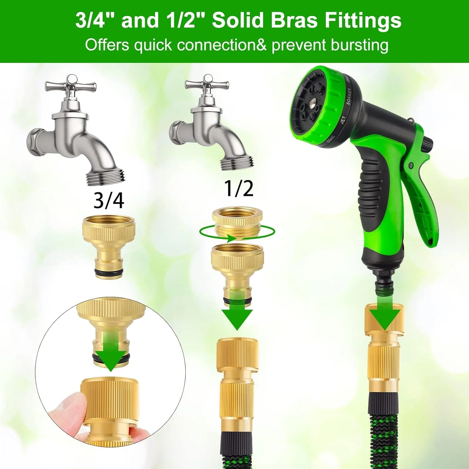 شلنگ آب جمعشونده باغ KOWVOWZ، طول 30 متر، ضد گره خوردگی و بادوام، شلنگ لاتکس 3 لایه، شلنگ آب انعطافپذیر با قابلیت افزایش طول 3 برابر، دارای نازل اسپری 10 حالته و اتصالات برنجی جامد 3/4 و 1/2 اینچ شلنگ آب جمعشونده باغ KOWVOWZ، طول 30 متر، ضد گره خوردگی و بادوام، شلنگ لاتکس 3 لایه، شلنگ آب انعطافپذیر با قابلیت افزایش طول 3 برابر، دارای نازل اسپری 10 حالته و اتصالات برنجی جامد 3/4 و 1/2 اینچ