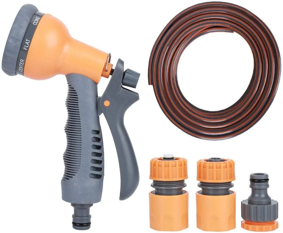 شلنگ آب خانگی کشاورزی 10 متری OUKA G1/2 اینچ، لوله آب ضد انفجار با اسپری و اتصال دهنده 4 اثر اتمیزه/ضد انفجار/ضد یخ برای آبیاری چمن، ماشین و سگ