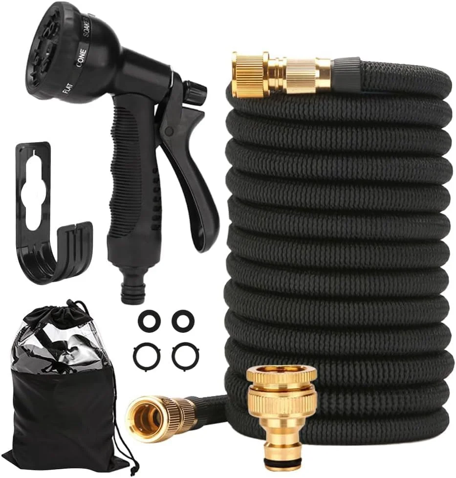 شلنگ آب جمع شونده فوروبار 7.5/15/30 متری - اتصالات برنجی استاندارد امارات، طراحی فوق سبک، نازل 10 حالته، هسته لاتکس سه لایه و پارچه 4000D برای باغ/خودرو/حیوانات خانگی (15 متری)