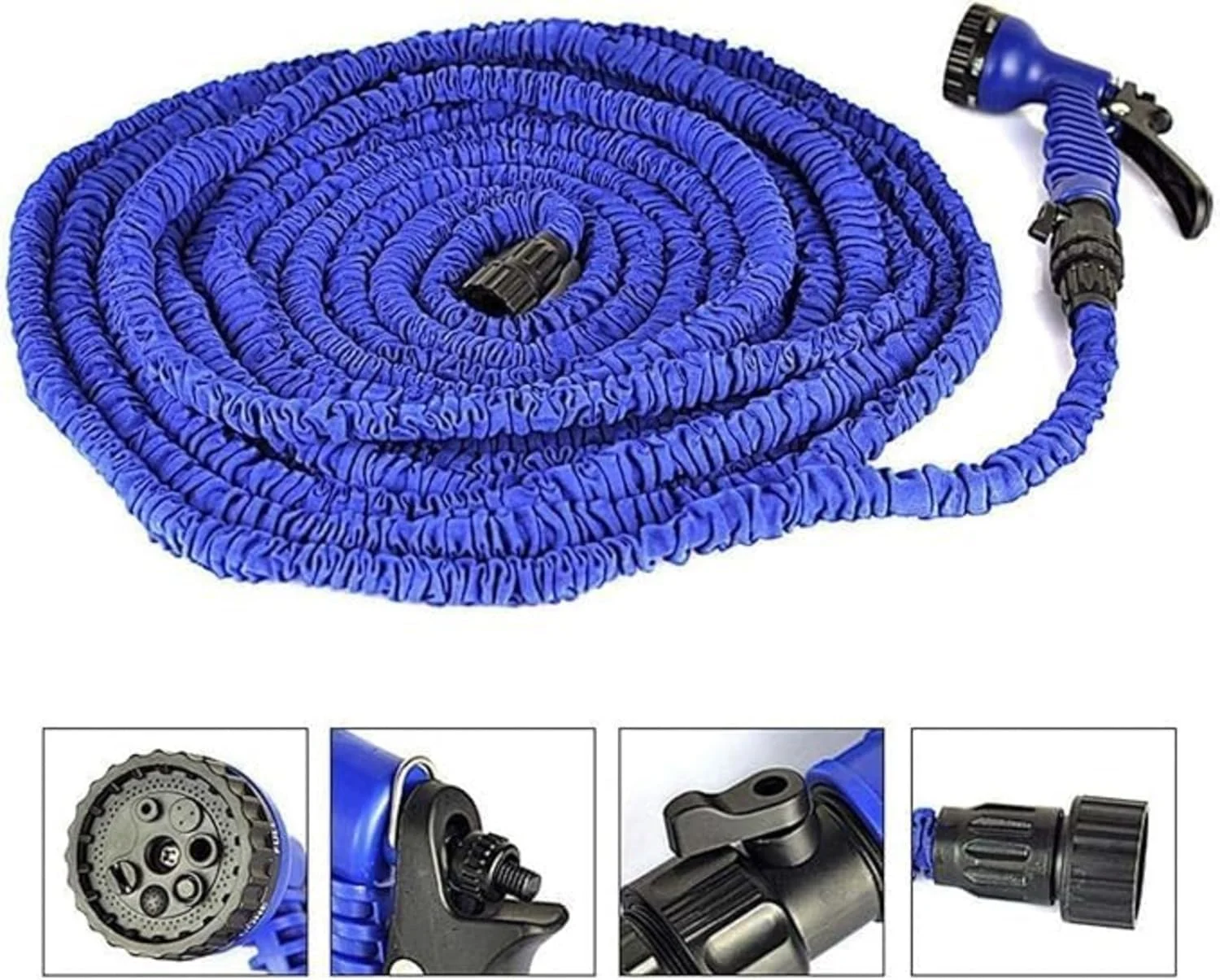 شلنگ جادویی 25 متری قابل افزایش طول با نازل های اسپری - شلنگ باغبانی انعطاف پذیر برای آبیاری گیاهان، شستشوی خودرو و پر کردن استخر - کیت شلنگ بادوام، شامل نازل تفنگی اسپری (672 سانتی متر)