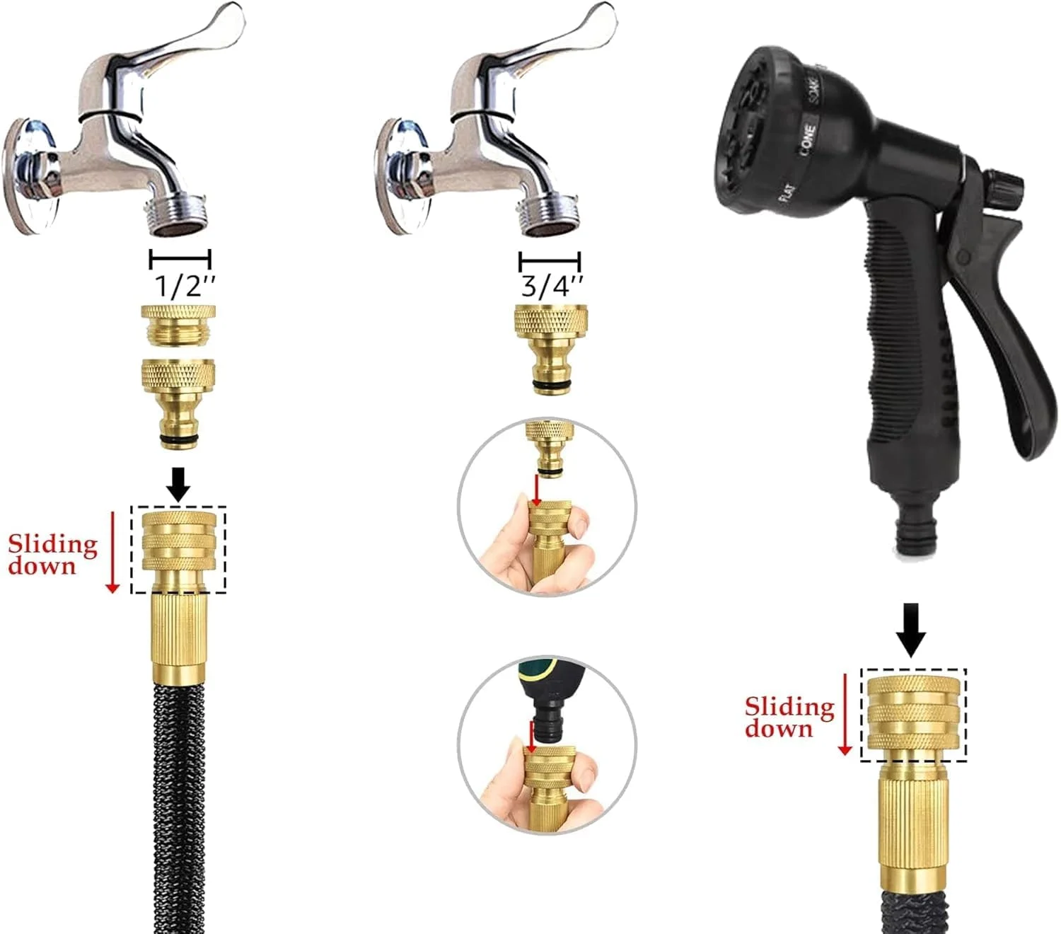 شلنگ آب جمع شونده فوروبار 7.5/15/30 متری - اتصالات برنجی استاندارد امارات، طراحی فوق سبک، نازل 10 حالته، هسته لاتکس سه لایه و پارچه 4000D برای باغ/خودرو/حیوانات خانگی (15 متری)