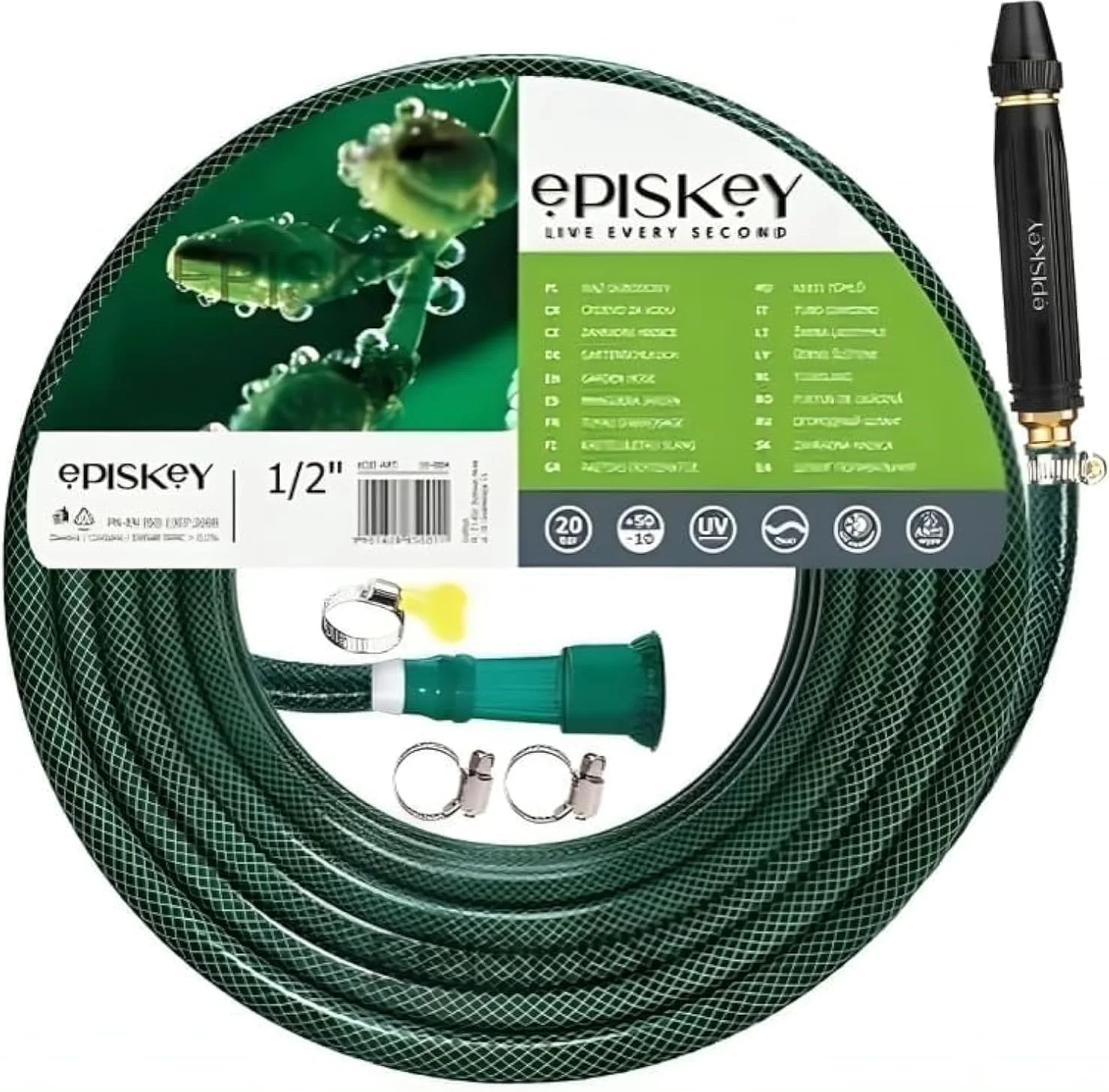 شلنگ آب باغبانی سنگین و قابل گسترش EPISKEY، لوله آب انعطاف پذیر با هسته لاتکس دوبل، نازل برنجی، تفنگ آب پاش، لایه بیرونی بافته شده، شلنگ کوچک بدون گره خوردگی (چند رنگ) (5 متر)