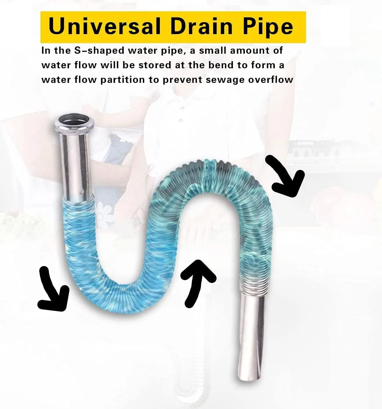 لوله جادویی تخلیه انعطاف پذیر و قابل گسترش پوری پرو، لوله زاویه دار پلاستیکی جهانی برای سینک ظرفشویی آشپزخانه، فاضلاب حمام، روشویی، ساخت ایتالیا یا امارات (لوله جادویی 1-1/4 اینچ (32 میلی متر) کروم)