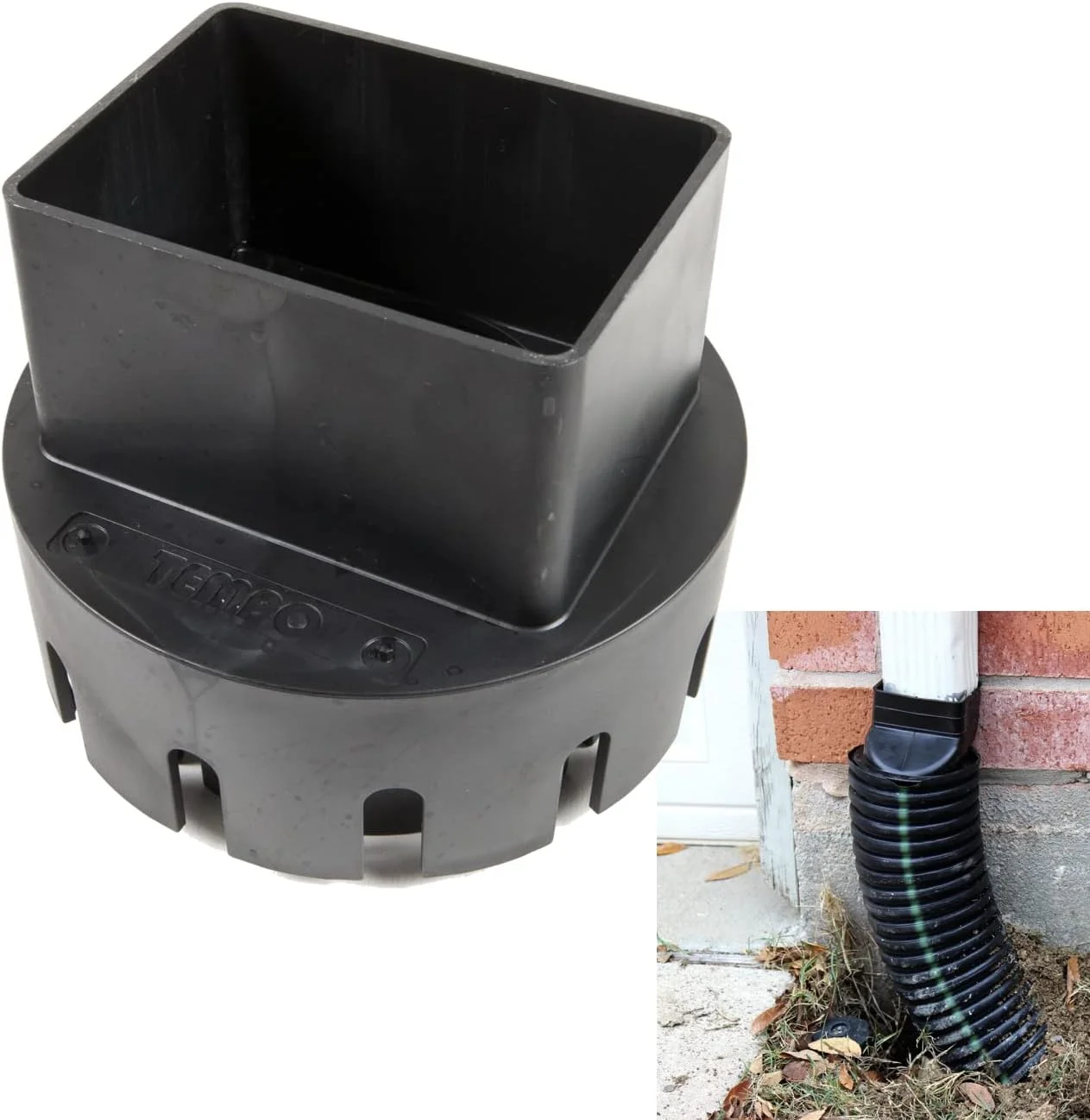 تبدیل ناودانی ممتاز ساخت آمریکا (تبدیل ناودانی مربعی 2" x 3" به لوله تخلیه) مناسب برای لوله تخلیه PVC 3" یا 4" اینچی یا لوله منظره راه راه (تخلیه 2" x 3" اینچی)
