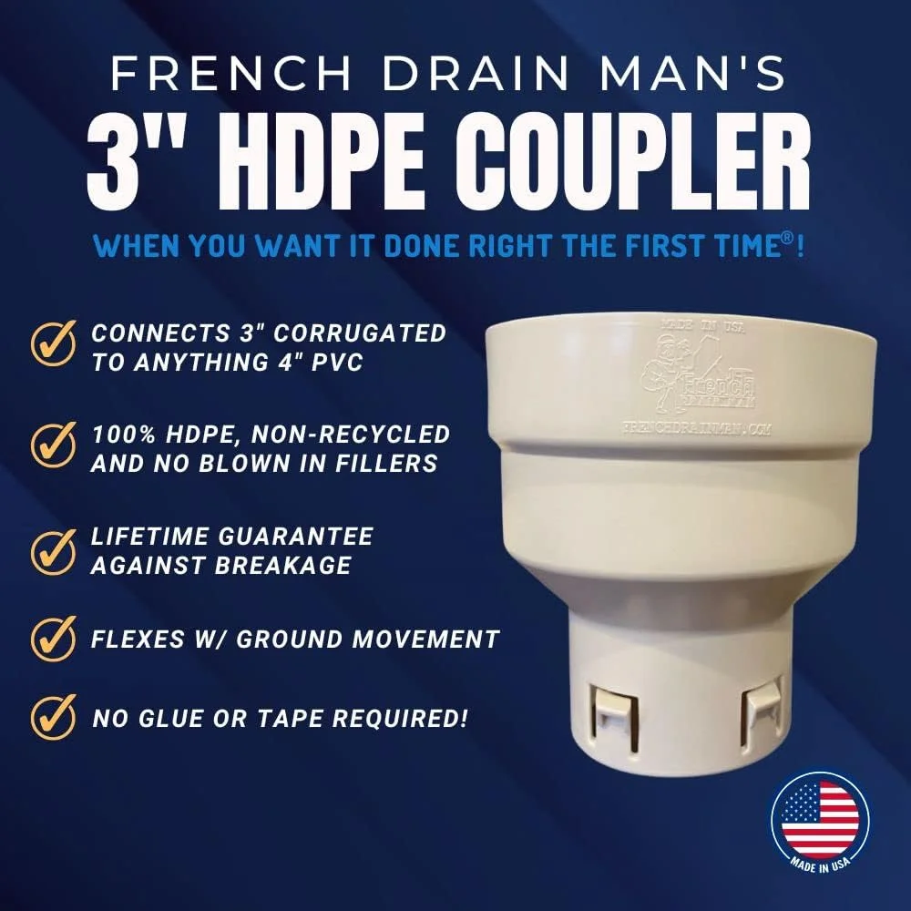 اتصال دهنده لوله خرطومی 3 اینچی French Drain Man (خرطومی 3 اینچ به PVC 4 اینچ) اتصالات PVC، لوله خرطومی به پاپ آپ ایمیتر