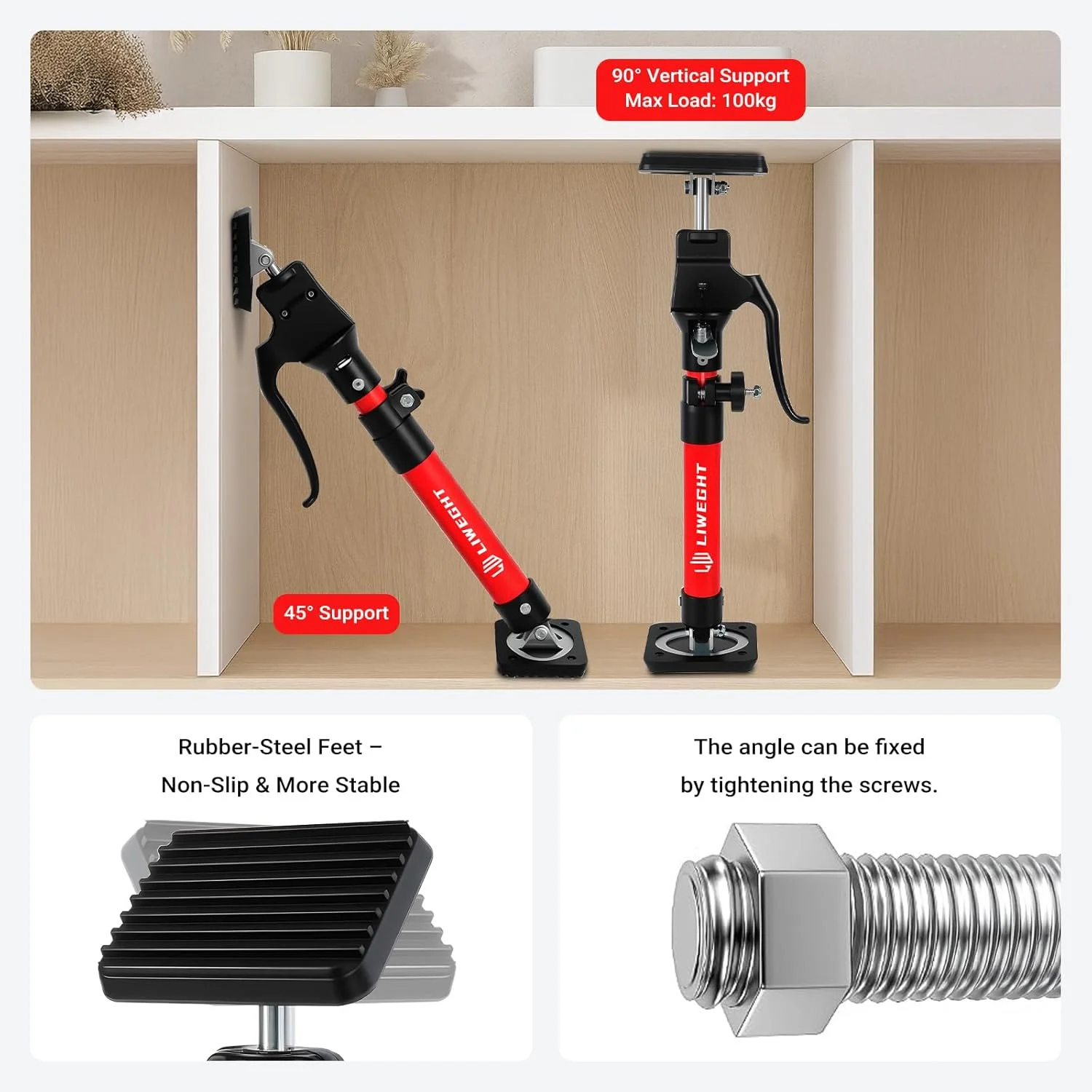 پک 2 عددی جک کابینت LIWEGHT، میله نگهدارنده تلسکوپی ارتقا یافته، ابزار دست سوم با ارتفاع قابل تنظیم، بالابر مبلمان، برای نجاری، نصب دیوار خشک، نصب کابینت بالایی، پروژه های DIY (60-115 سانتی متر)