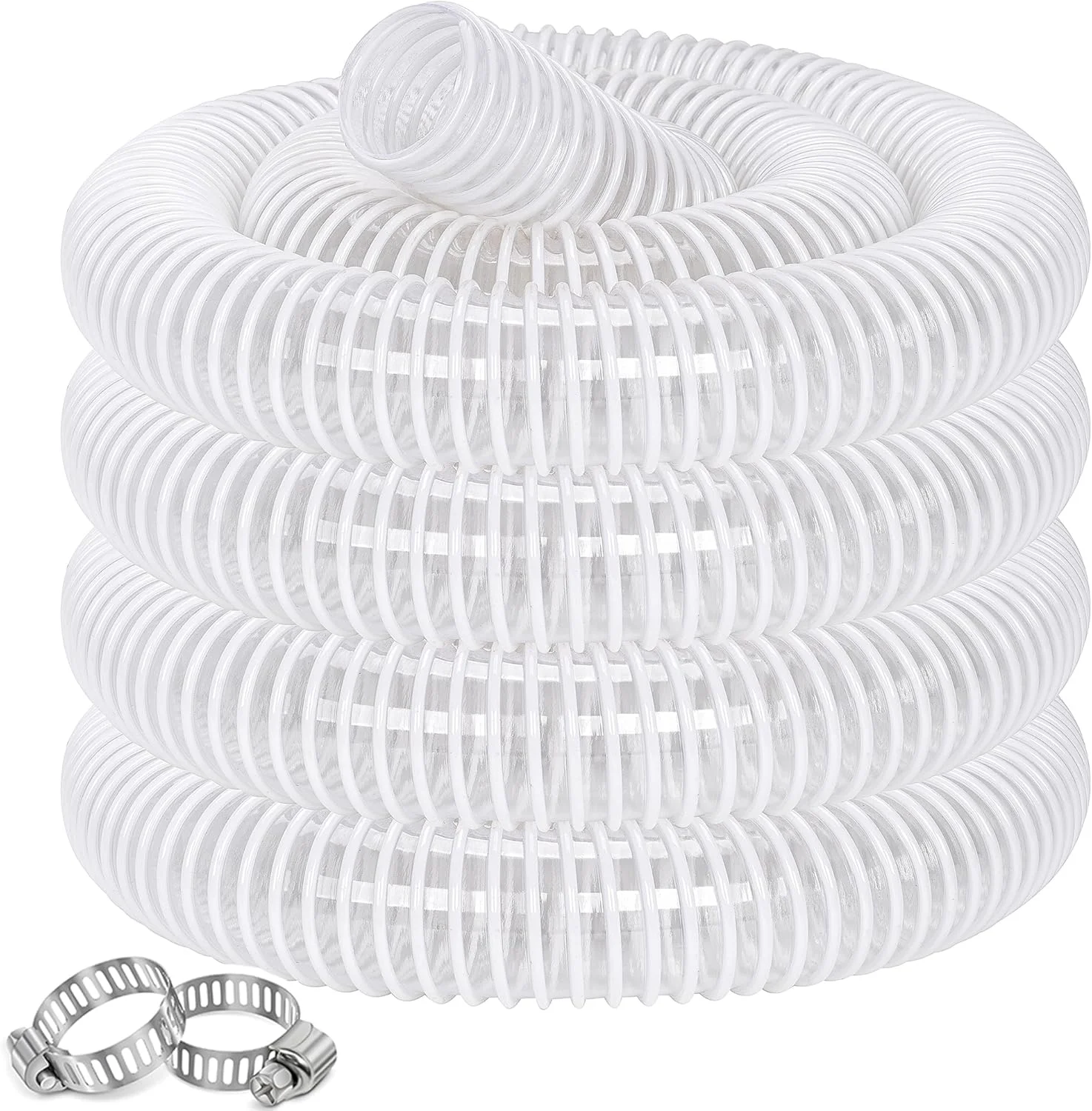 شلنگ جمع آوری گرد و غبار 2 اینچ × 20 فوت، PVC شفاف و انعطاف پذیر تقویت شده با ضخامت بالا، تخلیه مکش مارپیچ، شلنگ لوله راه راه برای اتصال دستگاه جمع آوری گرد و غبار، اره تراشه چوب