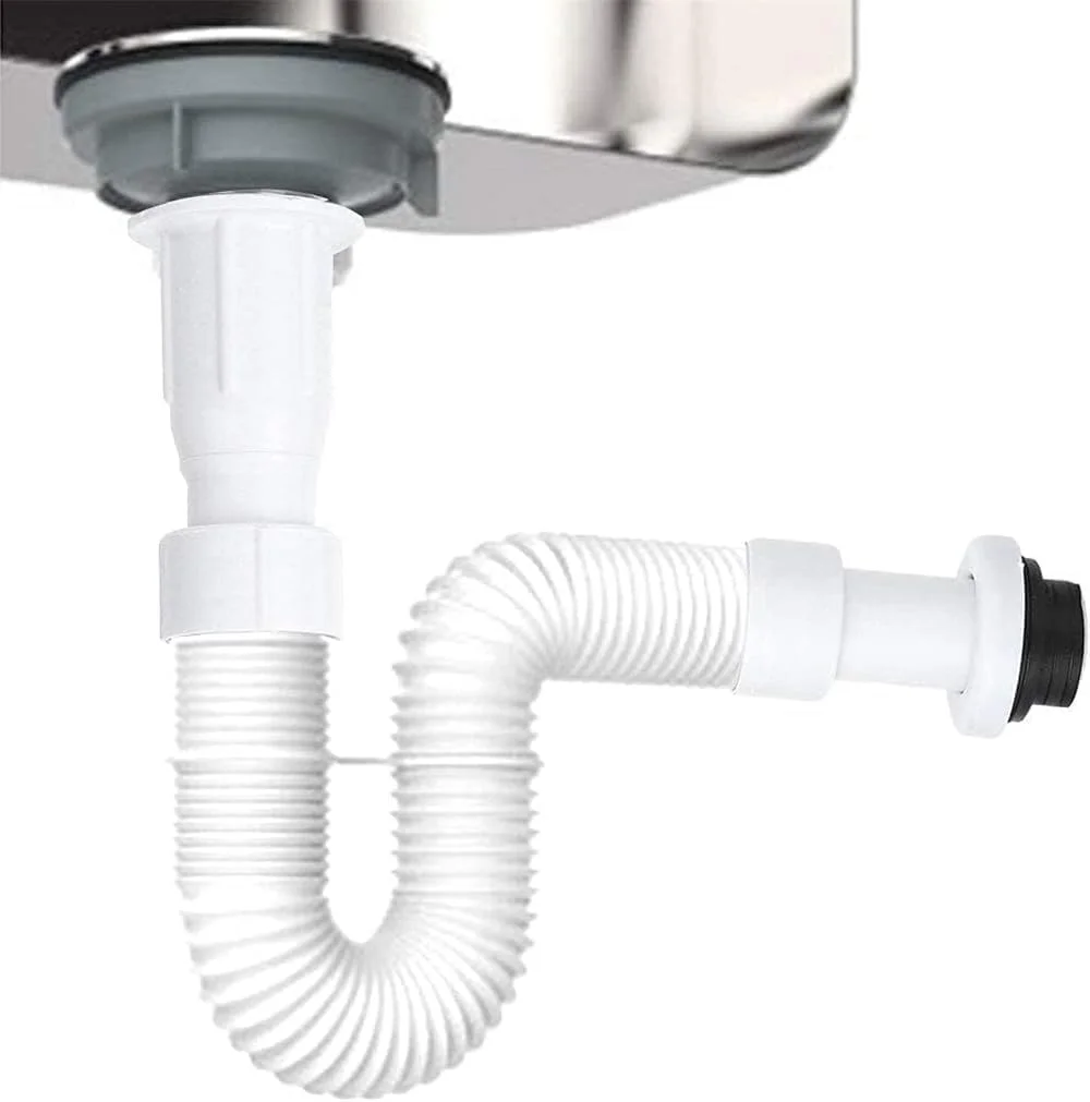 لوله تخلیه سینک ظرفشویی انعطاف پذیر Aputue، لوله موجدار قابل تنظیم با اتصالات ضد نشت، مناسب برای تخلیه سینک آشپزخانه و حمام، شلنگ جایگزین پلاستیکی بادوام برای لوله کشی خانگی
