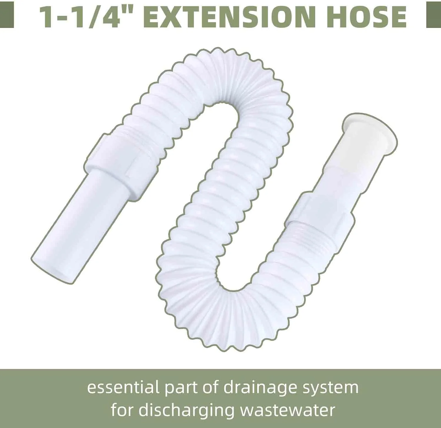 لوله تخلیه انعطاف پذیر ساده زاویه دار، شلنگ توسعه انعطاف پذیر 1-1/4، لوله توسعه یافته سینک حمام، لوله انتهایی سینک روشویی، لوله انتهایی برای سینک کاسه ای، طول 14-9/16 تا 33-1/16