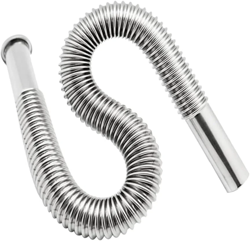 لوله تخلیه انعطاف پذیر وان، شلنگ تخلیه راه راه قابل تنظیم S-Trap استیل ضد زنگ، تخلیه سریع، لوازم جانبی برای آشپزخانه، روشویی، وان حمام، سینک ظرفشویی، لوله روشویی منحنی برای زباله