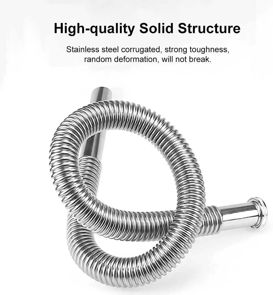 لوله تخلیه انعطاف پذیر وان، شلنگ تخلیه راه راه قابل تنظیم S-Trap استیل ضد زنگ، تخلیه سریع، لوازم جانبی برای آشپزخانه، روشویی، وان حمام، سینک ظرفشویی، لوله روشویی منحنی برای زباله