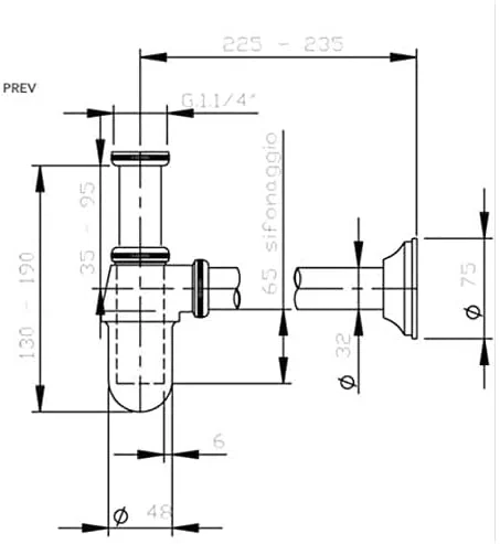 سیفون بطری سینک روشویی ARCA، لوله خروجی فاضلاب سینک، تله بطری، لوله تخلیه ورودی لغزشی، سری Zamak ZERO (80 میلی متر، 1 1/4 اینچ)