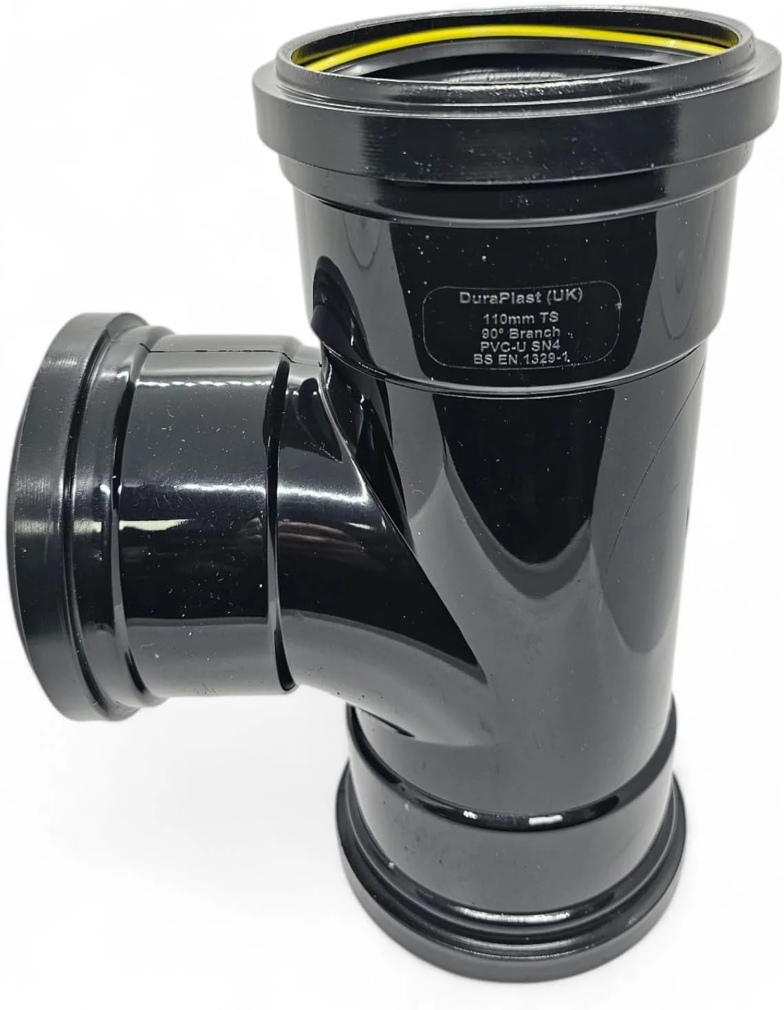 سه راهی 90 درجه پوش فیت خاکستری دوراپلاست UK™ سایز 110 میلی متر (4 اینچ) | اتصالات PVC بادوام دارای گواهینامه BS برای سیستم های زهکشی بالای و زیر زمین | نصب آسان و بدون نشتی