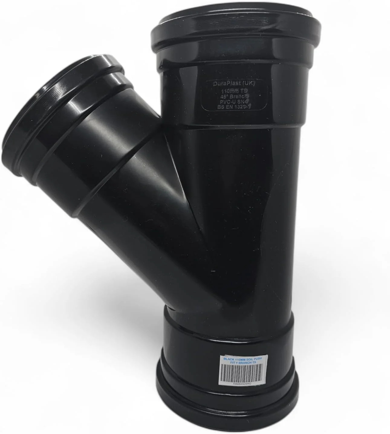 اتصال سه راهی 45 درجه پوش فیت خاکستری دوراپلاست UK™ سایز 110 میلی متر (4 اینچ) | اتصالات PVC بادوام دارای گواهینامه BS برای سیستم های زهکشی بالای و زیرزمینی | نصب آسان و عملکرد قابل اعتماد