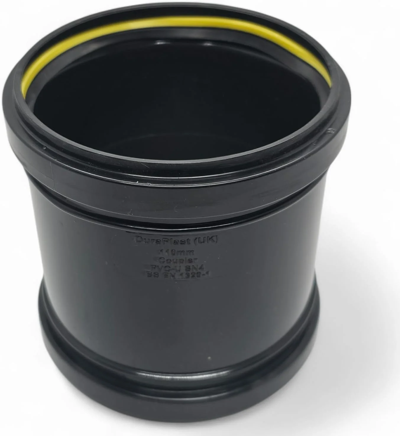 اتصال مستقیم دو سر سوکت پوش فیت 110 میلی‌متری (4 اینچ) مشکی Duraplast UK™ | اتصالات PVC بادوام دارای گواهینامه BS برای سیستم‌های زهکشی بالای و زیرزمینی | نصب آسان و عملکرد بدون نشتی