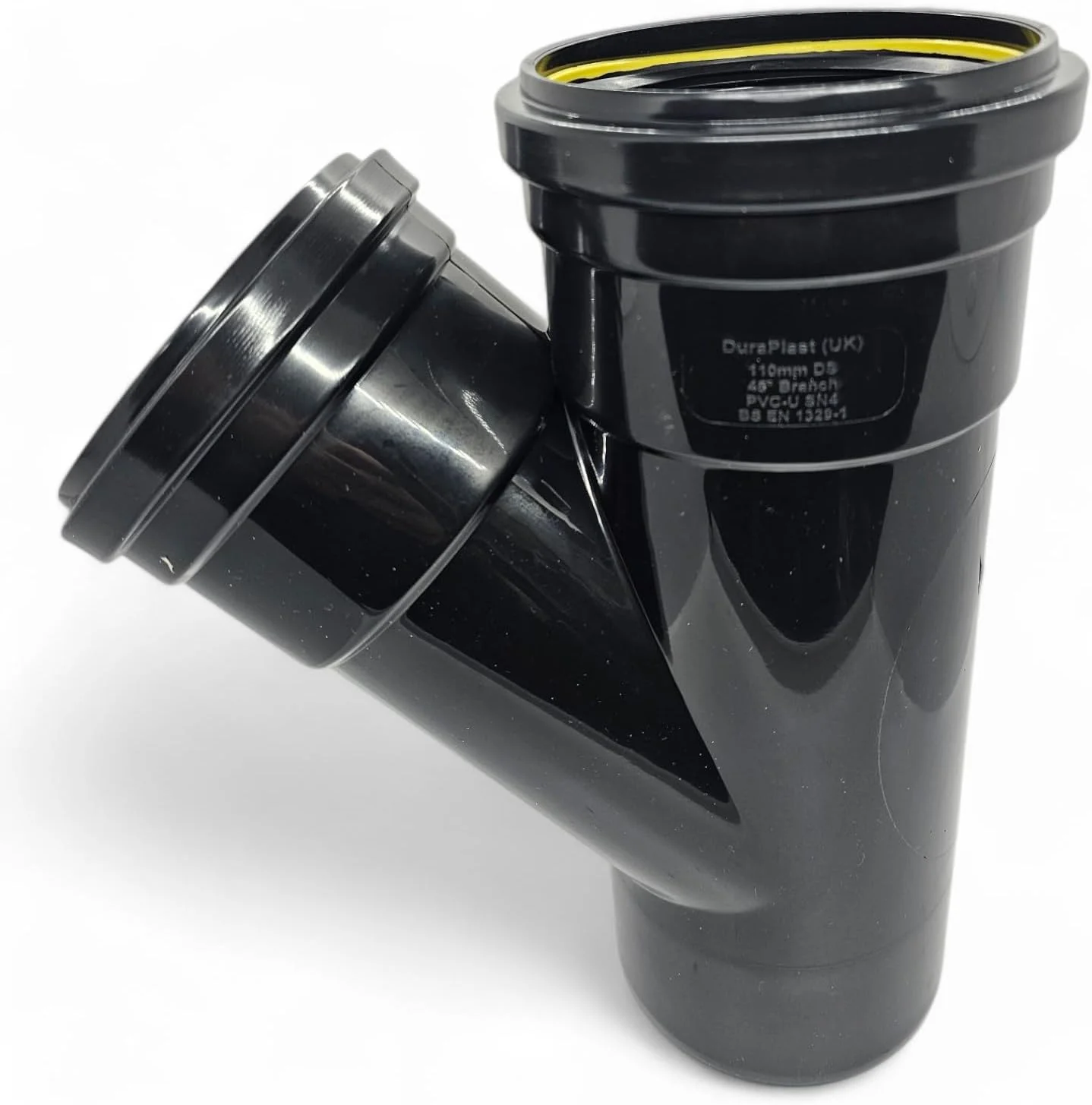 اتصال سه راهی 45 درجه دوتایی پوش فیت خاکستری دوراپلاست UK™ سایز 110 میلی متر (4 اینچ) | اتصالات PVC بادوام دارای گواهینامه BS برای سیستم های زهکشی بالای و زیر زمینی | نصب آسان و عملکرد قابل اعتماد