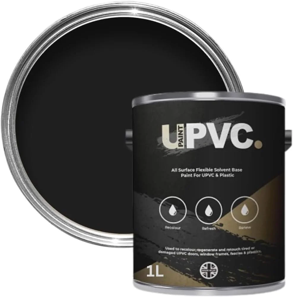 upaintpvc - رنگ پلاستیک UPVC همه کاره - پنجره ها - درها - قاب ها - گلخانه ها - نما - لوله های پایین - ناودان | پوشش نیمه مات - 1 لیتر (مشکی)