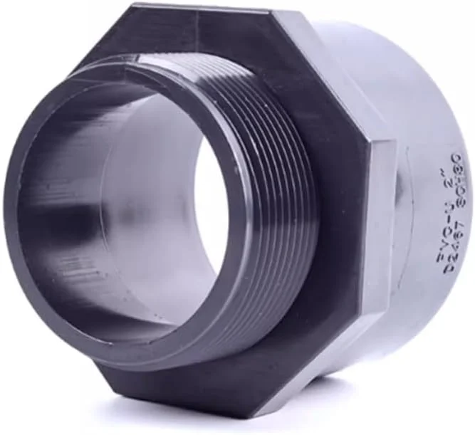 اتصال دهنده رزوه ای لوله UPVC، اتصالات لوله U-PVC خاکستری ANSI SCH80 درجه صنعتی 1/2 اینچ (رزوه نر x سوکت)