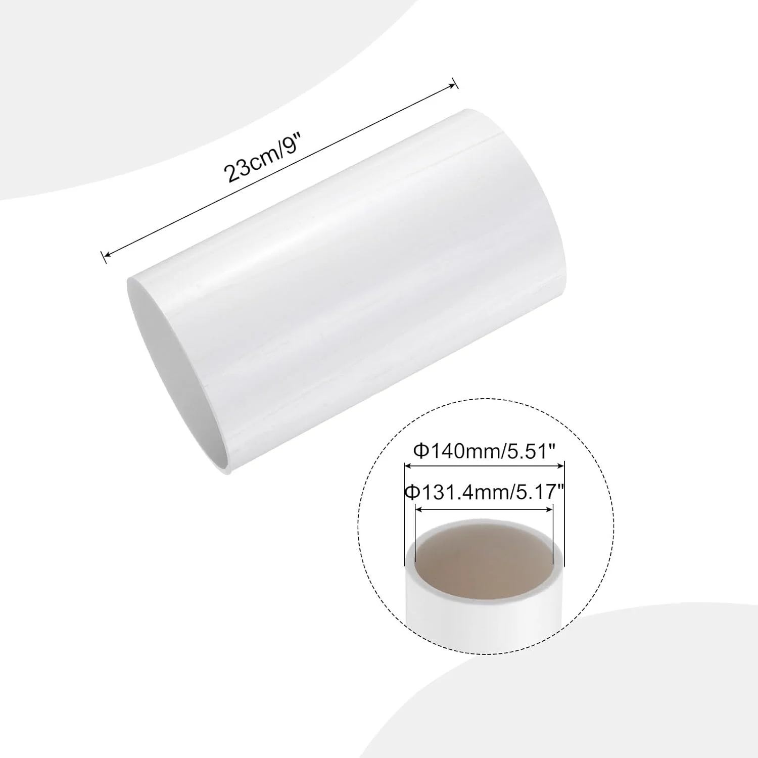 لوله سخت پی وی سی 5 اینچی sourcing map، لوله گرد، سخت افزار لوله کشی، شناسه 131.4 میلی متر، OD 140 میلی متر، طول 9 اینچ، سفید، ضربه بالا برای لوله آب، صنایع دستی، آستین کابل