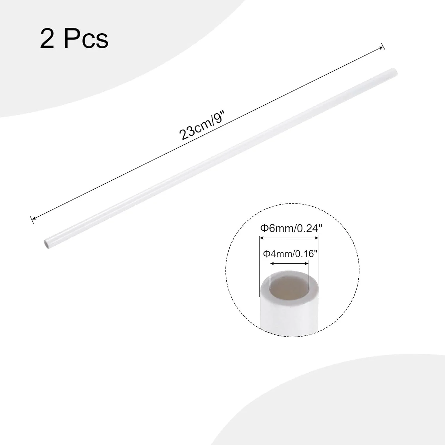 لوله سخت پی وی سی 1/4 اینچی، لوله گرد، لوله سخت افزاری، شناسه 4 میلی متری، OD 6 میلی متری، طول 9 اینچ، سفید، ضربه بالا برای لوله آب، صنایع دستی، آستین کابل 2 عدد