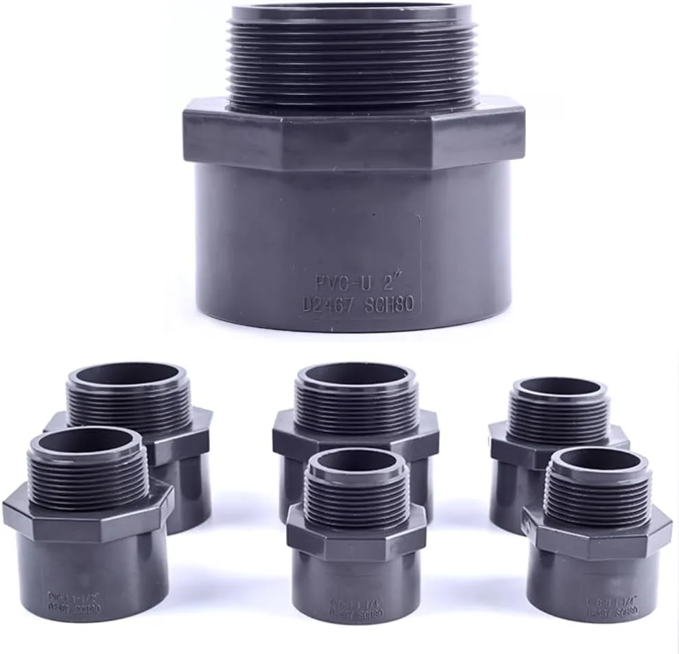 اتصال دهنده رزوه ای لوله UPVC، اتصالات لوله U-PVC خاکستری ANSI SCH80 درجه صنعتی 1/2 اینچ (رزوه نر x سوکت)