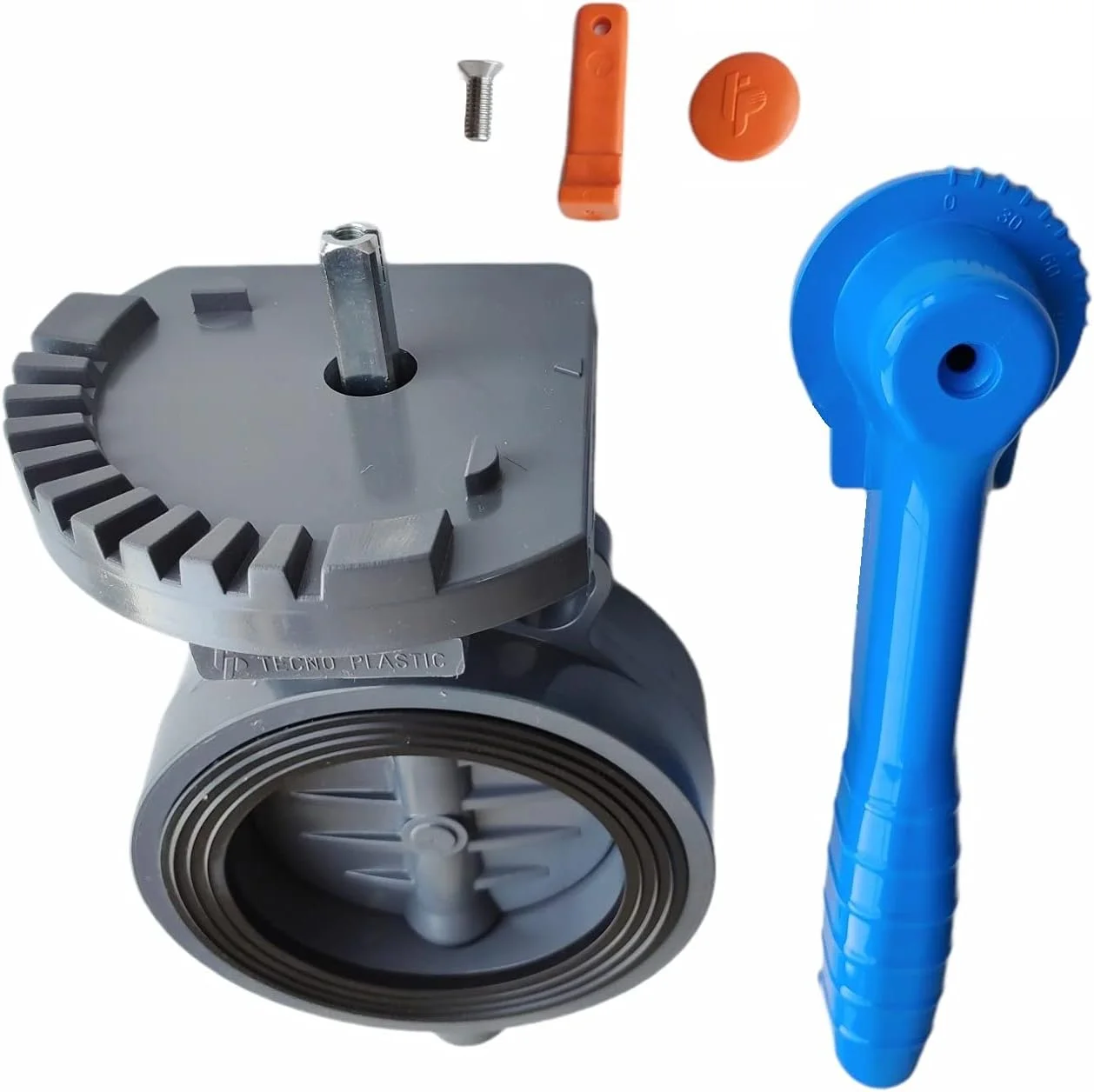 شیر پروانه ای UPVC تی پی تکنو پلاستیک، اتصالات لوله پی وی سی، کیفیت بالا، فشار قوی، آبرسانی. (5.4، 200، 225 میلی متر)