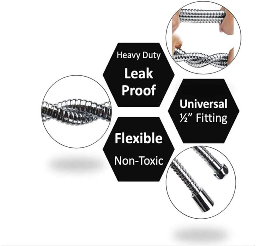 شلنگ دوش 2 متری Rururug، استیل ضد زنگ قابل افزایش طول، شلنگ دوش ضد گره خوردگی یونیورسال (1/2 اینچ)