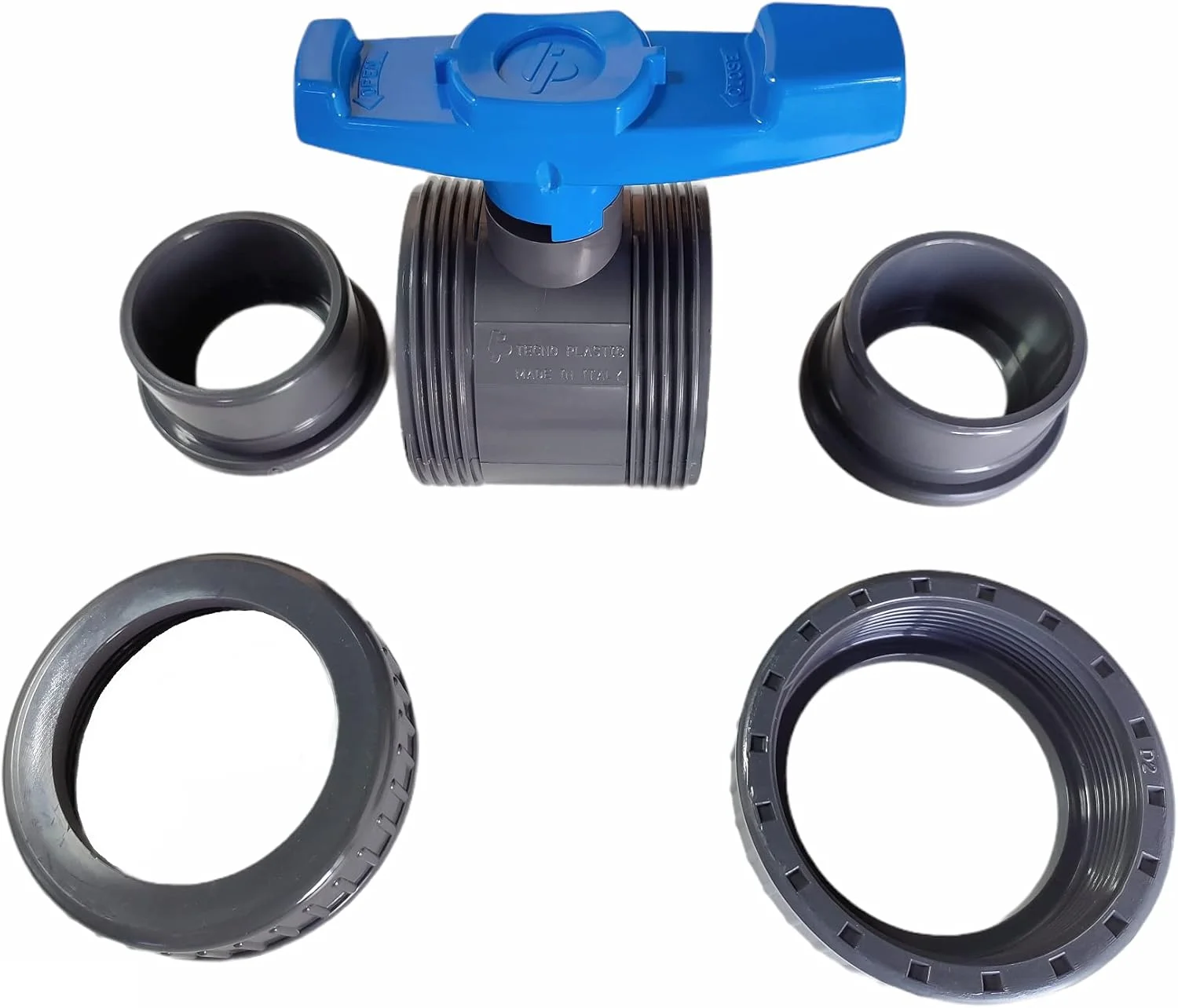 اتصالات لوله پی وی سی تکنو پلاستیک، شیر توپی دو سر مهره UPVC، سایز 63 میلی متر، DN50، PN16، مناسب برای آبرسانی فشار قوی