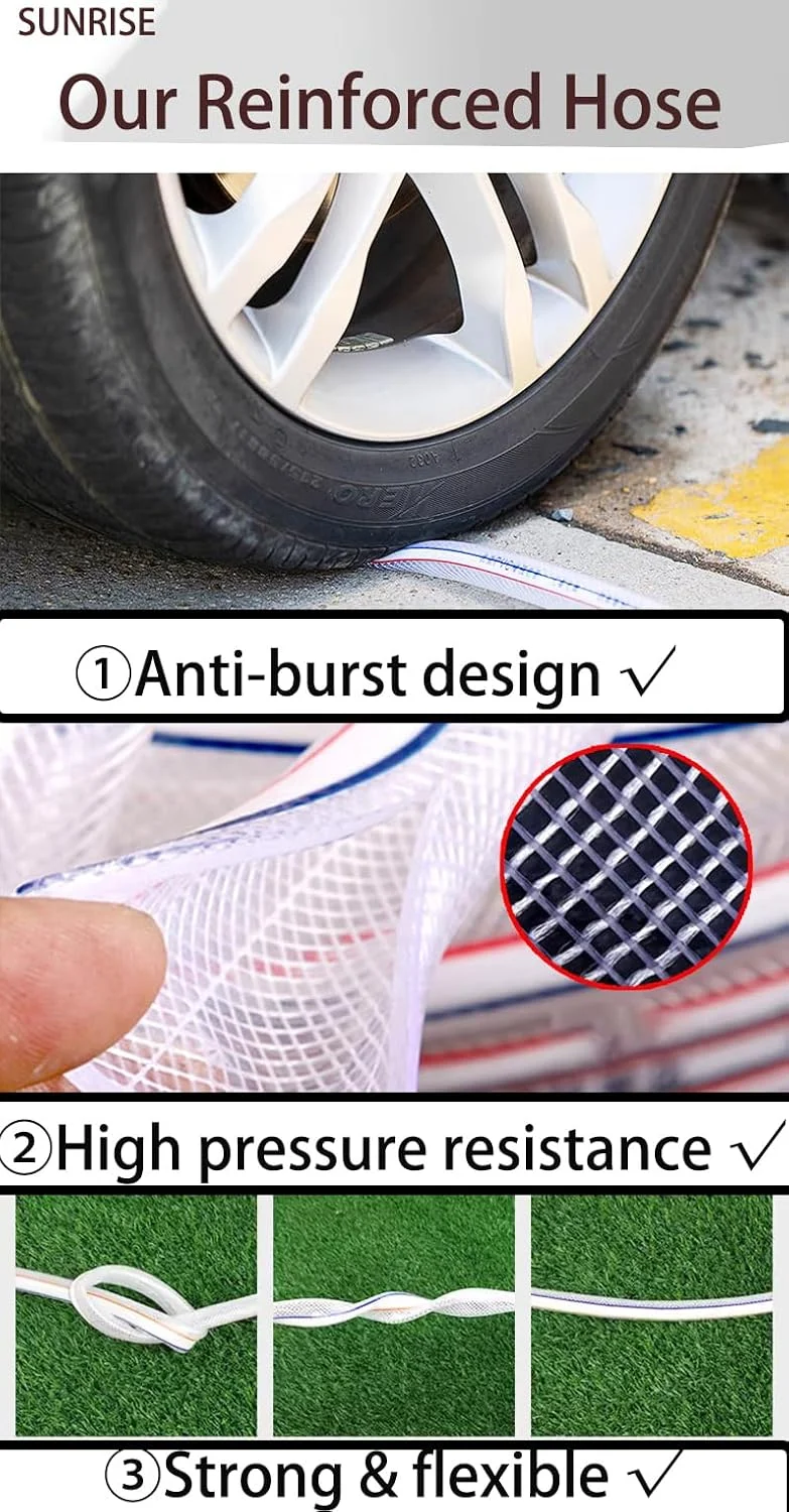 شیلنگ تقویت شده با الیاف پی وی سی سانرایز - لوله آب انعطاف پذیر سنگین 45 متری - مقاوم در برابر حرارت برای آب و هوای گرم - برای باغ، کارواش، استفاده در ساخت و ساز (قطر داخلی 3/4 اینچ (19 میلی متر))