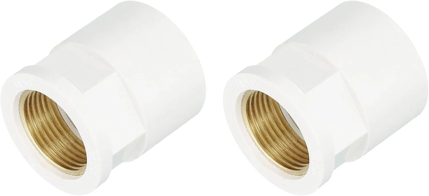 اتصالات لوله پی وی سی، سایز 32 میلی متر، 2 عدد، تبدیل مادگی رزوه ای برنجی 3/4 اینچ، آداپتور اتصال شلنگ برای لوله کشی فاضلاب خانگی و آبیاری، سفید