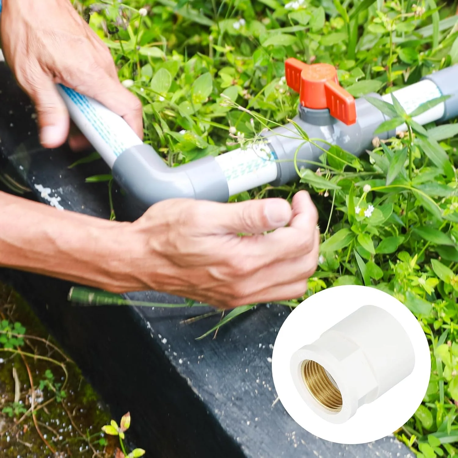 اتصالات لوله پی وی سی، سایز 32 میلی متر، 2 عدد، تبدیل مادگی رزوه ای برنجی 3/4 اینچ، آداپتور اتصال شلنگ برای لوله کشی فاضلاب خانگی و آبیاری، سفید