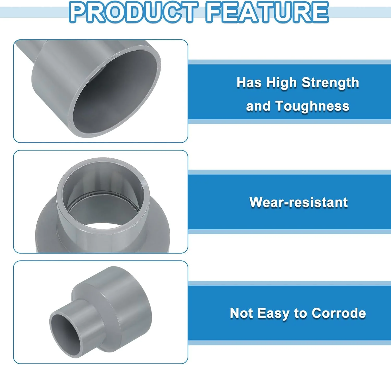 اتصال کاهنده لوله UPVC، سایز 50x32 میلی متر، اتصال دهنده آداپتور کوپلینگ لوله مستقیم PVC برای لوله کشی فاضلاب خانگی، خط آب، خاکستری، 2 عدد